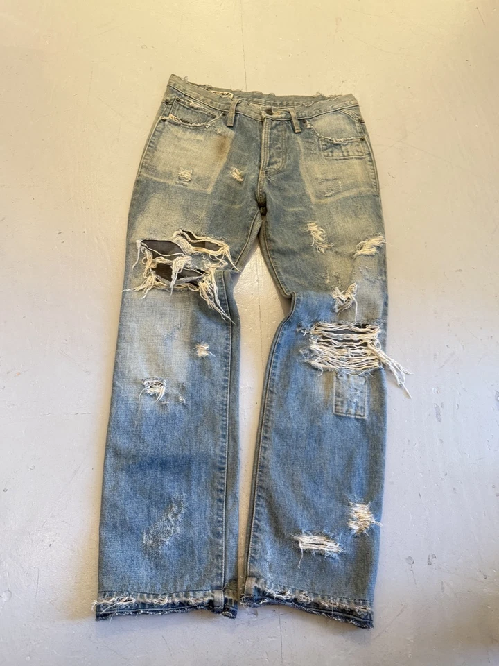 Thrashed Repaired Sun faded Japanese Designer Denim jeans size 32 worn in - Image 4 of 4