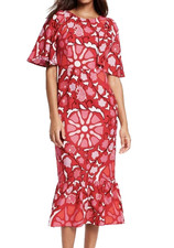 Rhode Target Floral Midi Dress Sz 2 Zinnia Print Bell Sleeve Boho Wedding Guest