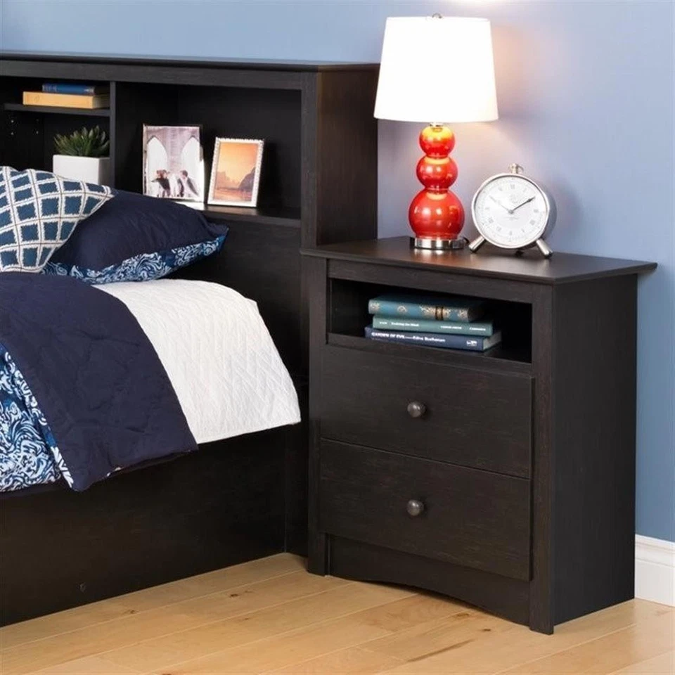 Mesita de noche Prepac Sonoma con 2 cajones en negro lavado Foto 3 de 4