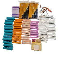 Lot of 83 Perm Rods w/ Clips, End Wraps, Salon Care Jumbo Rods Hair Curling Set