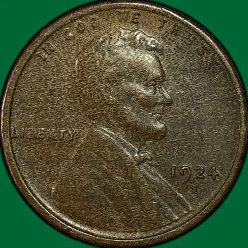 1924-S Lincoln Wheat Cent Almost Uncirculated AU Coin, Weak Strike #36787