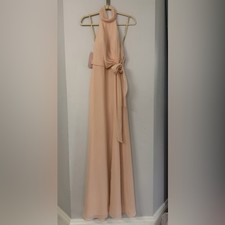 NWT Jenny Yoo Size 0 Women’s Blush Pink Beige Nude Chiffon Choker Formal Maxi