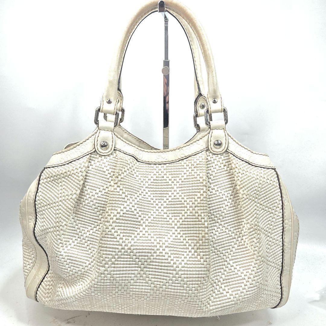 GUCCI White Leather Tote Bag Authentic G07081100 Designer Handbag