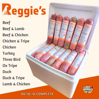 REGGIES RAW DOG FOOD FROZEN 500g ROLLS 80:10:10 BULKBUY VALUE PREMIUM QUALITY