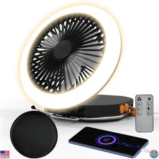 Camping Fan Light with Remote, 6000mAh Battery, 2000LM, 3 Modes, Quiet, Carry