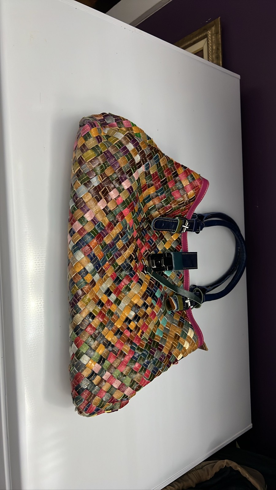 Multicolor Woven Leather Tote Shoulder Bag Handbag