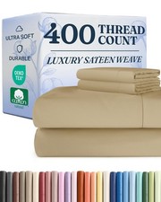 400 Thread Count Cotton Bed Sheet Set - 100 Cotton Sheets - Sateen Cotton - ...