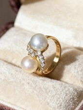 585er Modernen Ring mit Zuchtperlen und Diamanten In 585 Gold 14 Karat Goldring