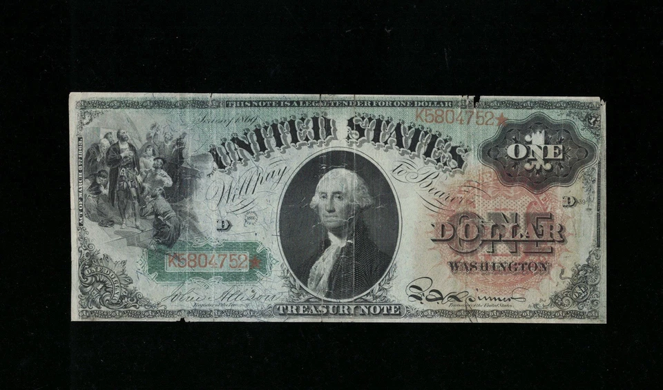 SC 1869 $1 Fr.18 Rainbow Legal Tender (752) Foto 2 de 4