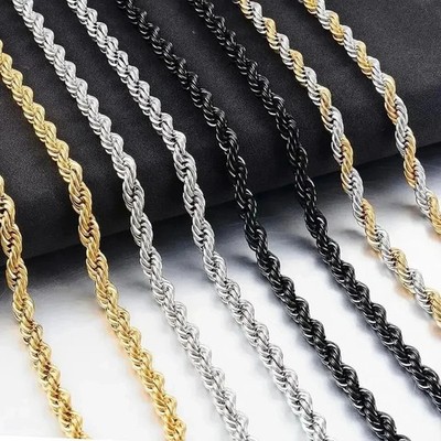 Twisted Rope Chain Necklace For Men Women Stainless Steel No Fade Classic Look