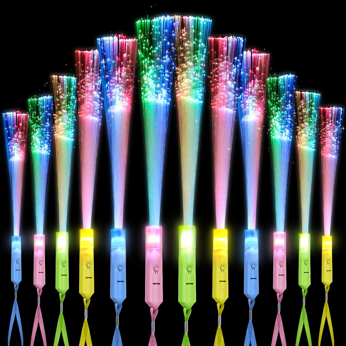 36-Pack Glow Fiber Optic Wands – LED Light Up Sticks With Batteries, 4 Colors & 3 Modes – Party Favors For Concerts, Weddings, Birthdays & Holidays