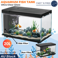 Aquarium Fish Tank LED Light Filter Pump Complete Set Ultra-Clear Glass 20L