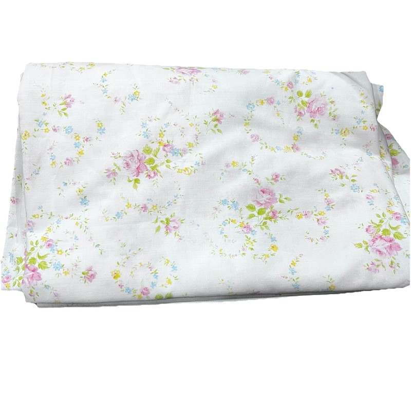 Vintage Cannon Monticello Floral Twin Flat Sheet No Iron Muslin 70s Pink Roses