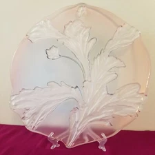 Walther Glass Cake,Snack Serving Platter Etched Aqua Pink Colour  14" Frosted