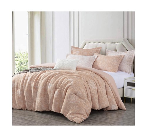 Chezmoi Collection Katrina 6-Piece Floral Comforter Set Queen Size, Coral/Whi... - Picture 2 of 9