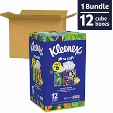 Kleenex Ultra Soft 3-Ply Facial Tissues, Cube Boxes (72 tissues/box, 12 boxes)