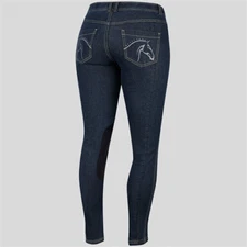NEW Irideon Women 26 (30-32Wx33L) Stretch Denim Equestrian Riding Patch Breeches