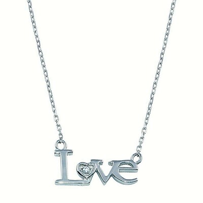 Echtes Diamant LOVE Collier in massivem Sterlingsilber. - G-H SI1