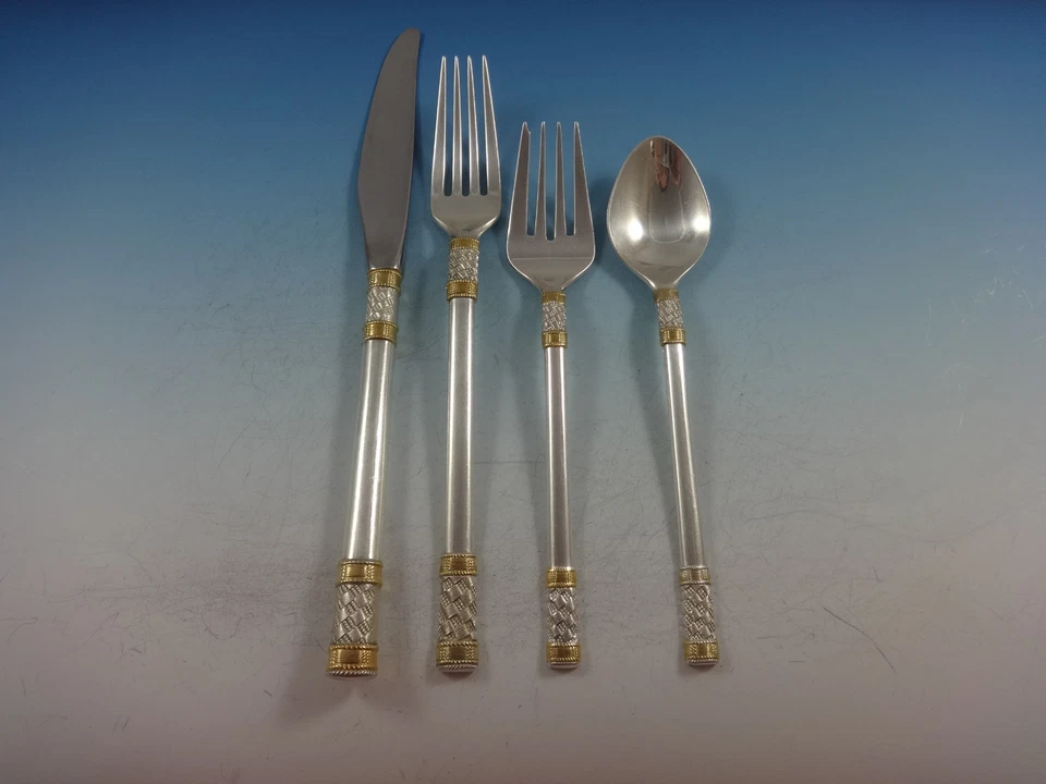 Juego de cubiertos de plata esterlina Aegean Weave Gold de Wallace 8 servicio 35 piezas Foto 3 de 4