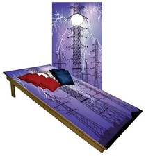 Cornhole Boards w Bags Corn Hole Beanbag Game Electricity Pole Purple Set
