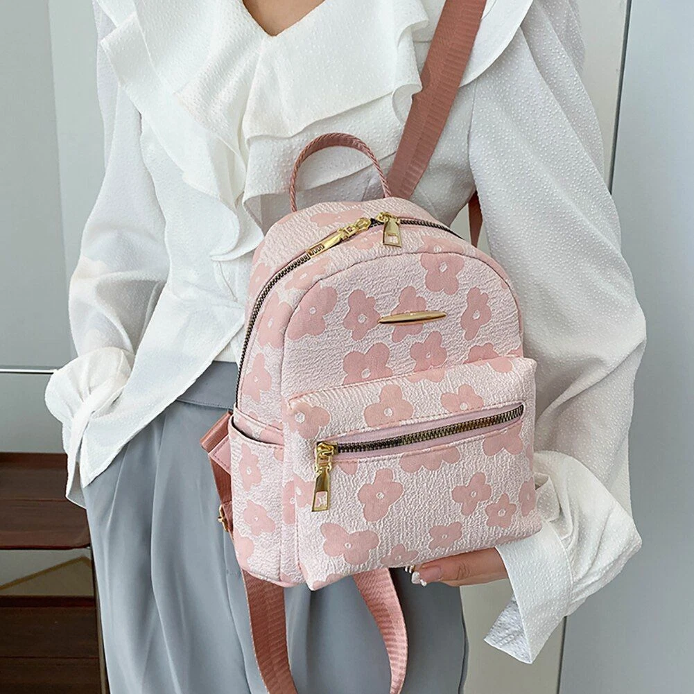Mini Backpack Flower Print Pure Small Backpacks Canvas Student School Bag