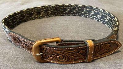 Vintage Braided Horsehair Leather Tooled Belt Vintage Prison-Made Hitched Horse Hair Belt — Teskeys main image 2