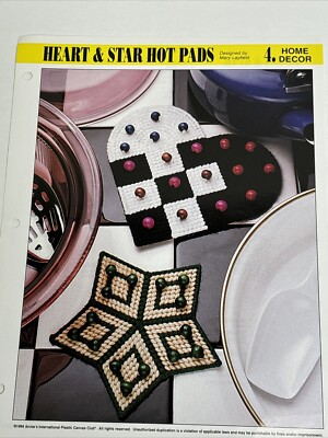#ad Heart amp; Star Hot Pads 2 Designs Annie#x27;s Attic Plastic Canvas Pattern Page $7.50