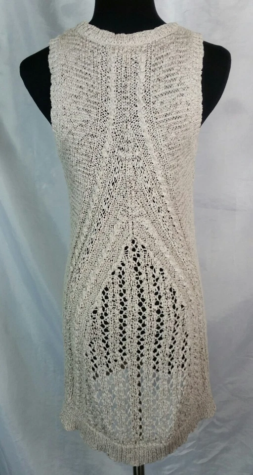 Blusa Top JOAN VASS Nordstrom Beige Sin Mangas Tejido Abierto Talla Mediana Túnica Foto 2 de 4