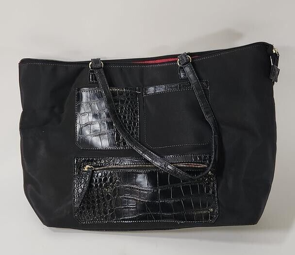 Spacious Elegant Black Alligator Croc Print Big Tote Bag Travel Work Stylish