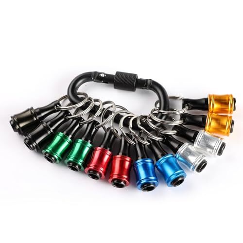 Katerk Portable Bit Holder Keychain, 12 Pcs 1/4 Inch Hex Shank Screwdriver 