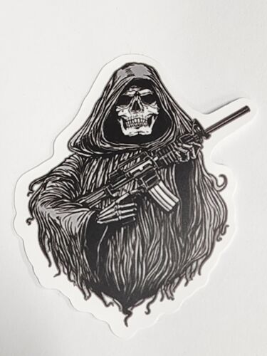 Skeleton with Gun Black and White Sticker Decal Super Cool Embellishment Gift - Picture 1 of 2