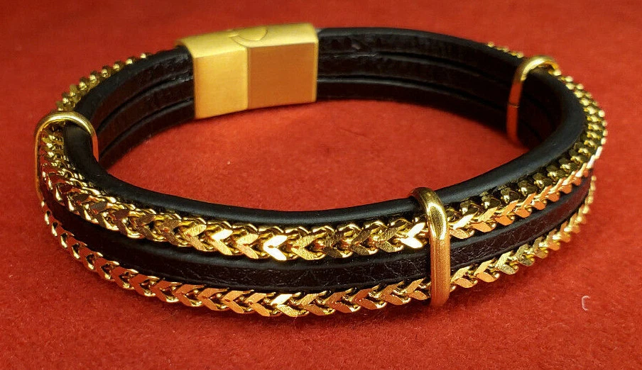 Brazalete brazalete brazalete de cuero trenzado con placa de acero para hombre y mujer Foto 2 de 4