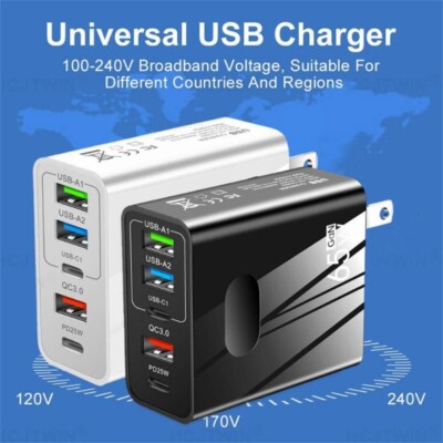 65W 5USB Type C Fast Wall Charger PD QC3.0 Adapter For iPhone Samsung US 1pc