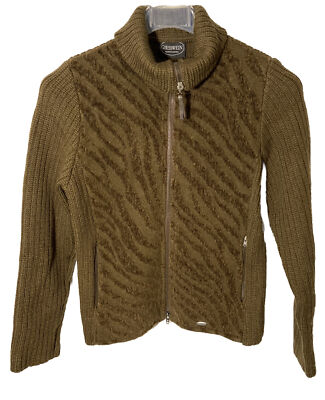 Giesswein Made in Austria Heavy Wool Zip Cardigan Sweater Jacket-Brown-Women S