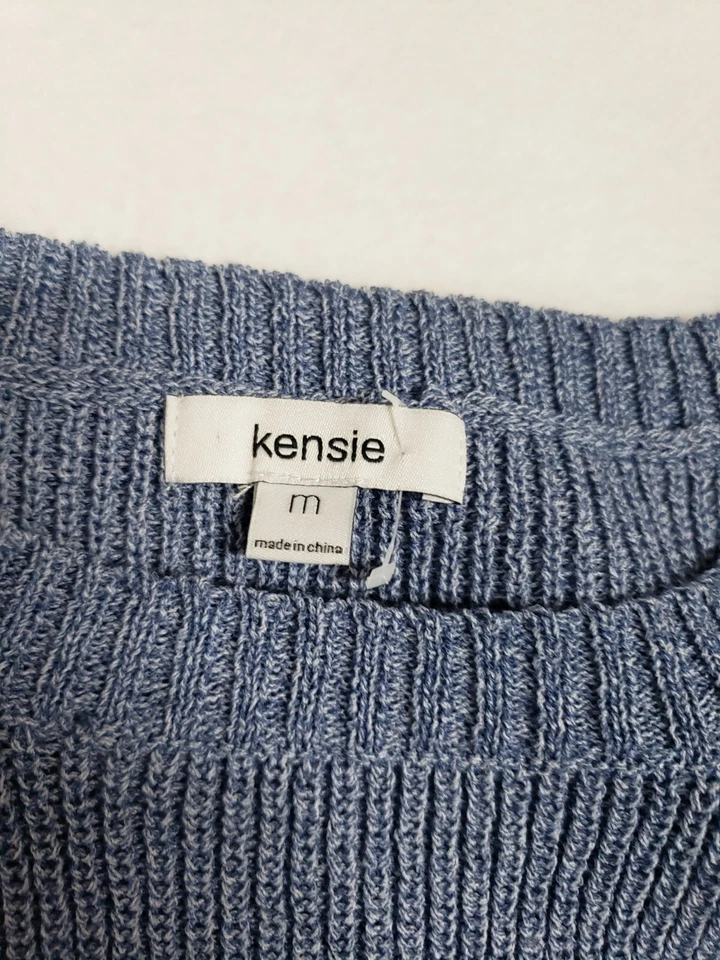 Suéter KENSIE Mujer Azul Mediano Cuello Redondo Tejido Pesado Apretado Dobladillo Dividido Estilo Túnica Foto 3 de 4