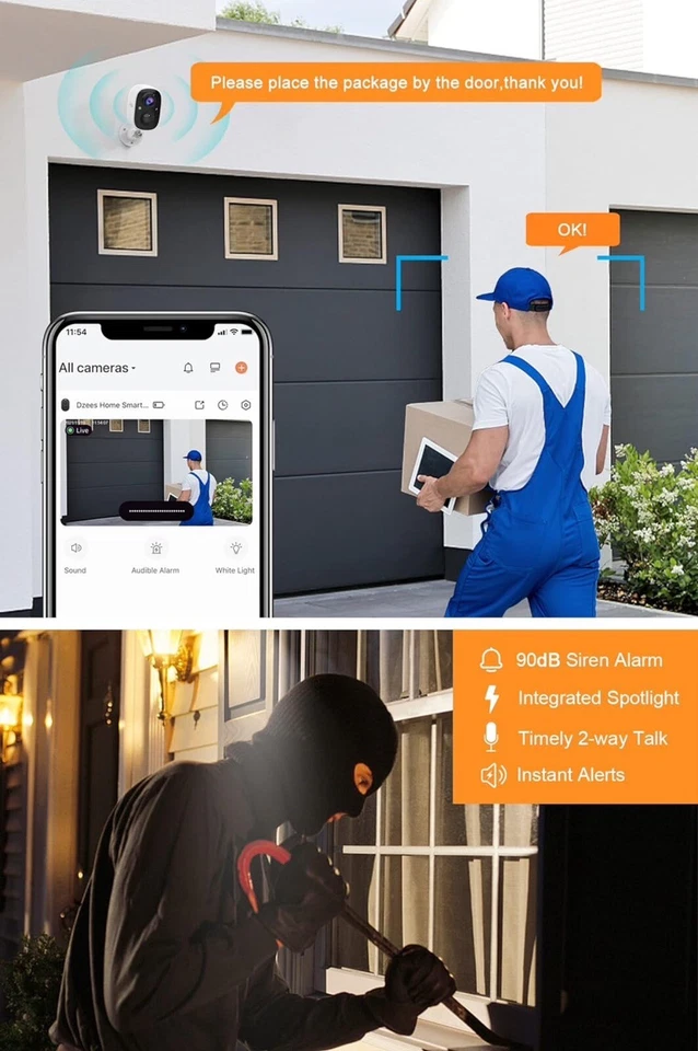 Dzees Outdoor Camera Wireless, IP65 Waterproof Cloud/SD-2-Pack - Image 3 of 4