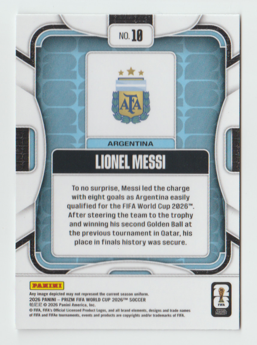 2026 Panini Prizm FIFA World Cup Lionel Messi #10 Argentina Base view 2