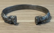 Antique Tribal 8  Sterling Silver Double Animal End Cuff Bracelet 34 Grams