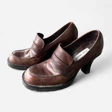 Vintage Steve Madden Brown Leather Loafer Heels Womens 7