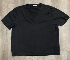 LilySilk V Neck Shirt silk Black Top Short Sleeve Lightweight Large