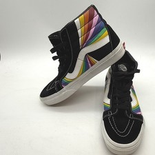 Vans Sk8 Hi Rainbow Striped High Top Skater Shoes Black Womens 7.5 Mens 6