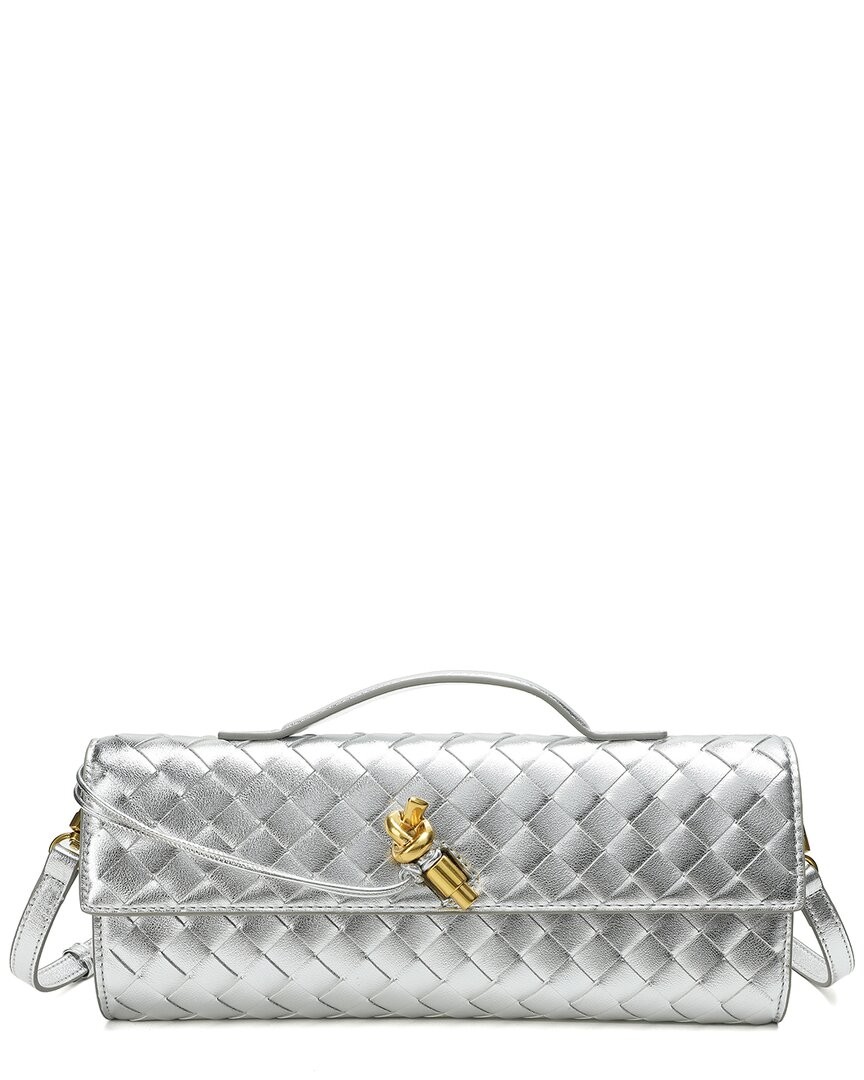 Tiffany & Fred Paris Woven Leather Clutch Women's Silver
