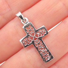 925 Sterling Silver Vintage Ornate Heart Cross Charm Pendant