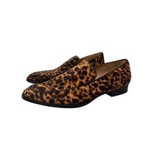 Zara Womens Leopard Print Calf Hair Loafers Smoking Flat Shoes Size 40