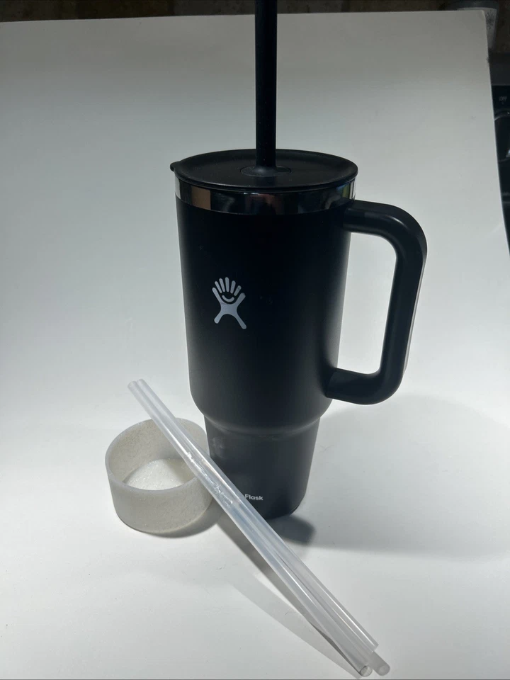 Vaso de viaje aislado Hydro Flask 40 oz negro con pajitas y protector de base Foto 4 de 4