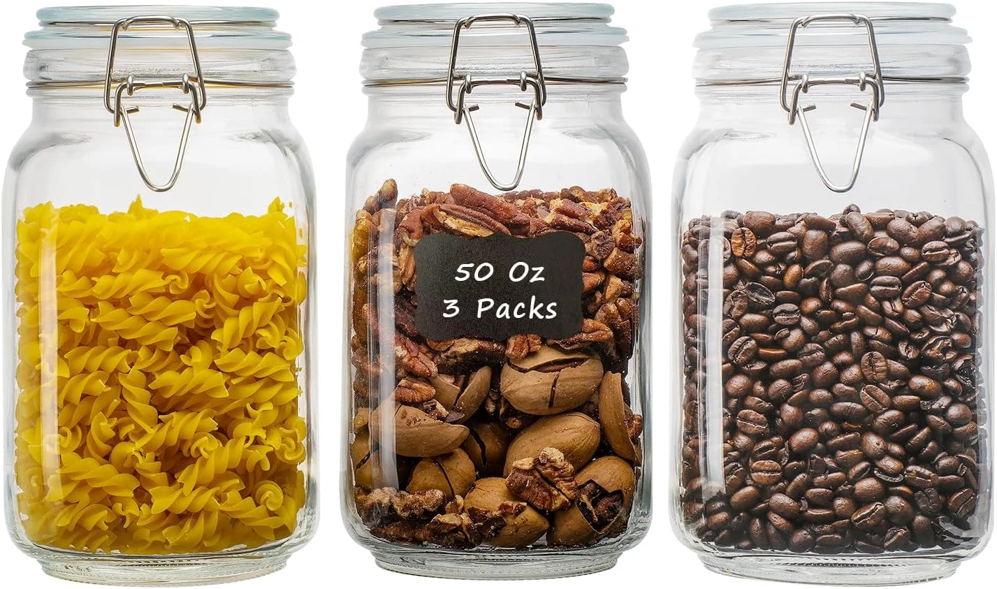 50Oz Square Glass Food Storage Jars with Airtight Clamp Lids, 3 Pack Large Kitch
Opens in a new wind