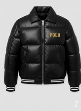 Men's Genuine sheepskin leather Polo Puffer Jacket Men Large black warmth | RL