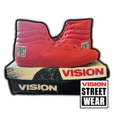1980s DS Vision Street Wear US 12 High Top Sneakers Red Leather Made In Korea