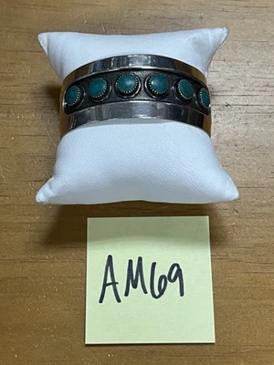 Sterling Silver, Green Turquoise Cuff Bracelet Native American - Image 1 of 4