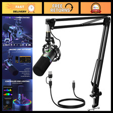 Dynamic XLR/USB Microphone Kit with RGB Lighting, Mute, Gain Control, Boom Arm f